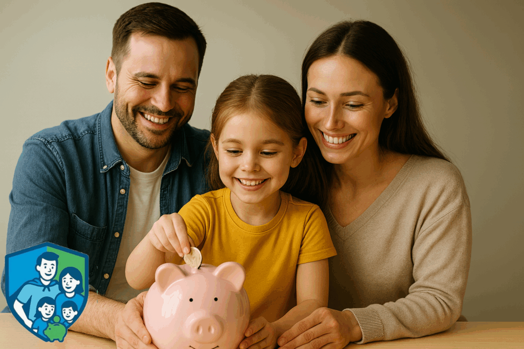 Eltern sparen Geld für Kinder, langfristige finmanzielle Sicherheit