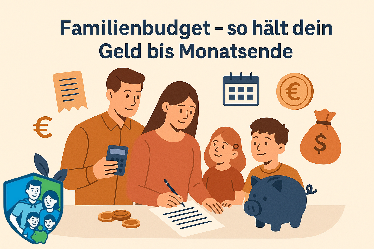 Familie plant Haushaltsbudget und kontrolliert gemeinsame Finanzen