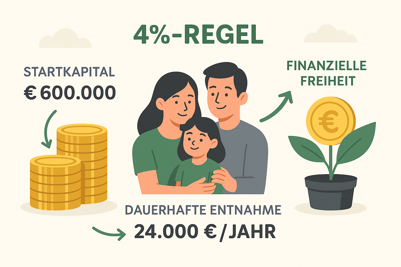 FIRE finanzielle Freiheit mit der 4-Prozent-Regel planen – Familie vor Finanzdiagramm