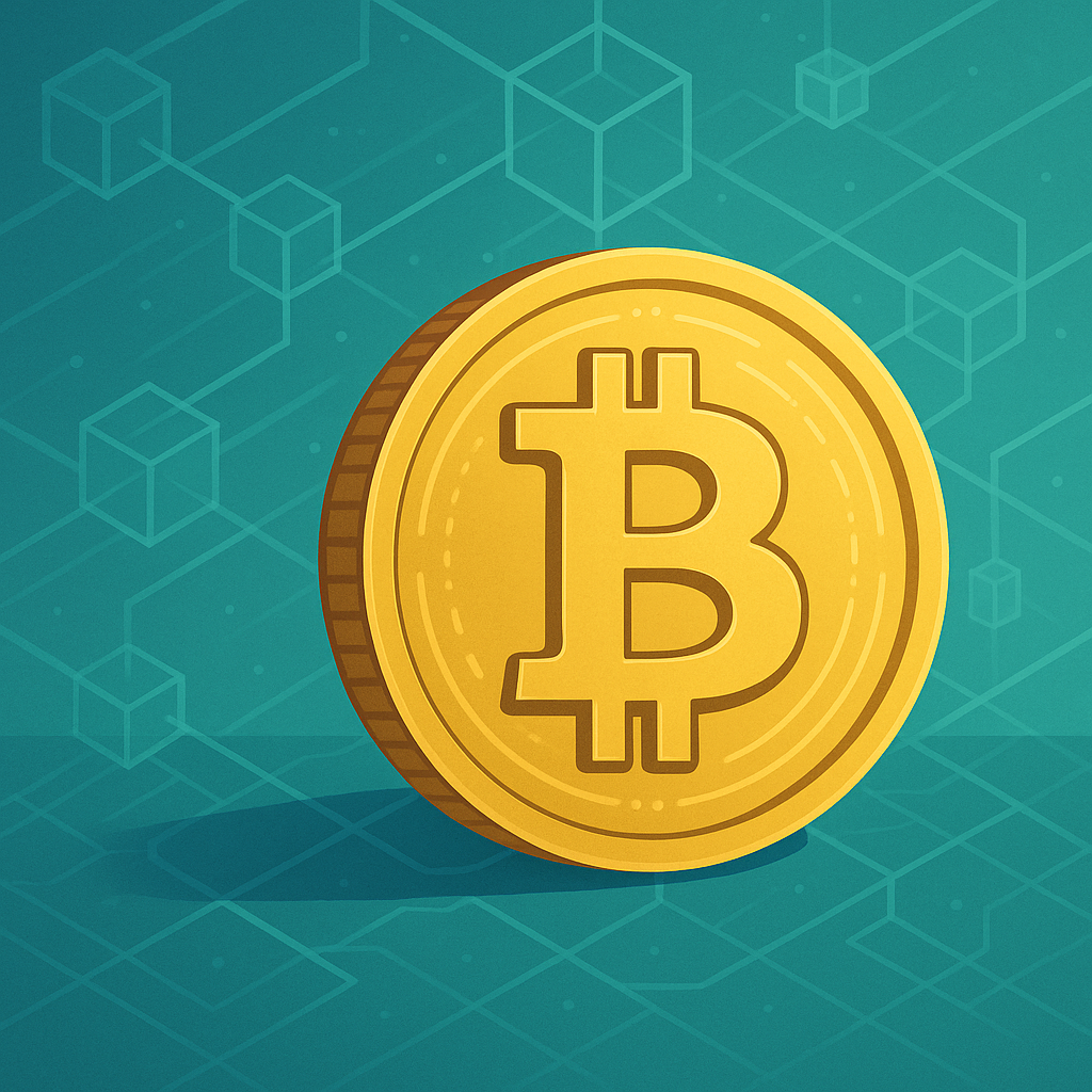 Illustration einer Bitcoin-Münze auf Blockchain-Hintergrund