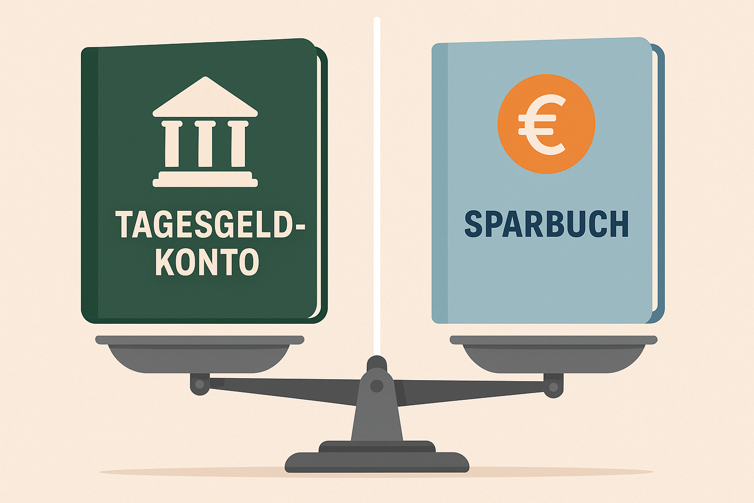 Illustration: Tagesgeld vs. Sparbuch – sicher, aber begrenzte Rendite