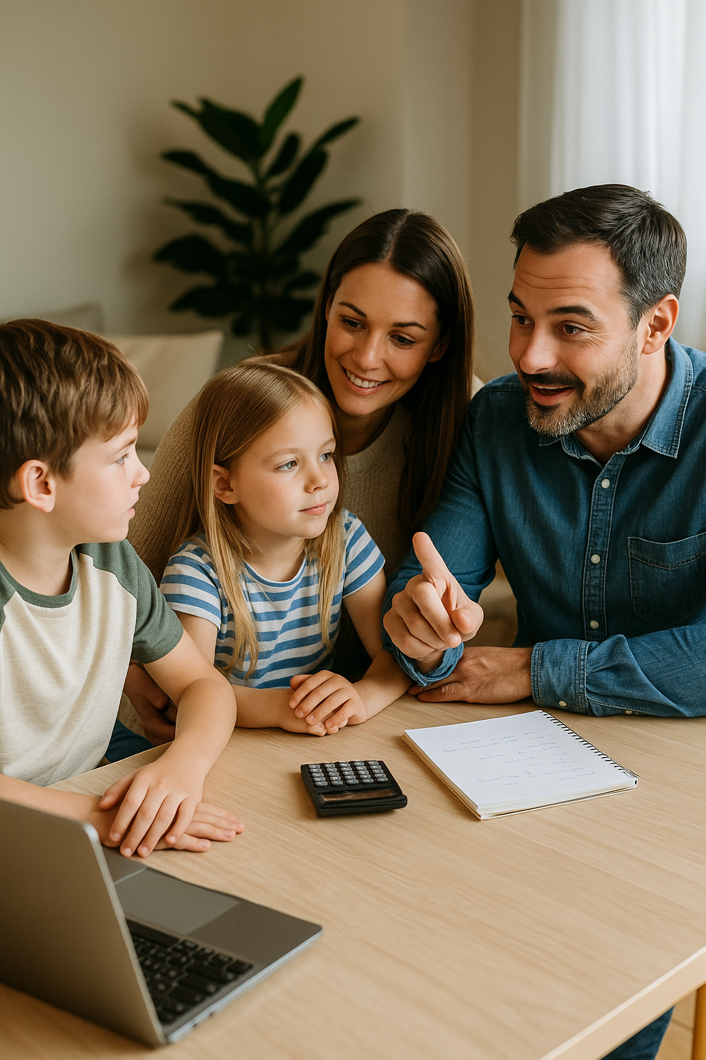 Familie spricht über Geld und plant gemeinsam
