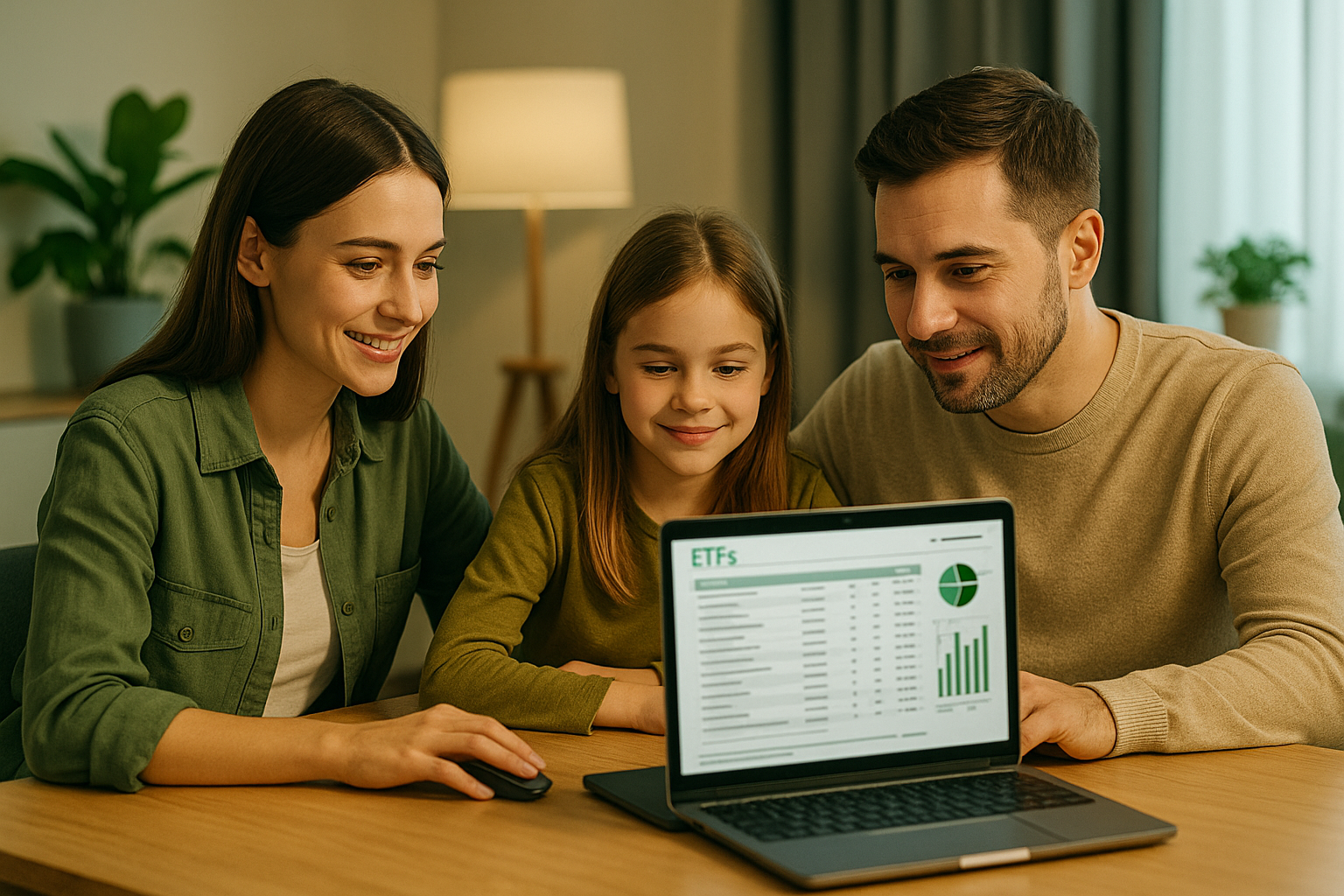 Den richtigen ETF finden – Familie vergleicht verschiedene ETFs am Laptop