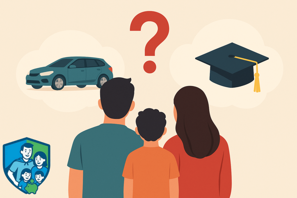 Familie steht vor der Entscheidung zwischen Konsumschulden und Investition in Humankapital