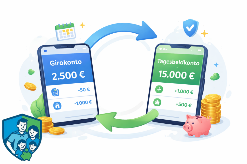 🔍 Alt-Text Tagesgeldkonto als sichere Rücklage für Familien: Sparen mit Struktur, ohne Vermögensaufbau