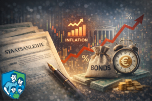 Sachliches Beitragsbild zu Staatsanleihen mit staatlicher Architektur und Dokumenten als Symbol für Sicherheit, Stabilität und langfristige Geldanlage